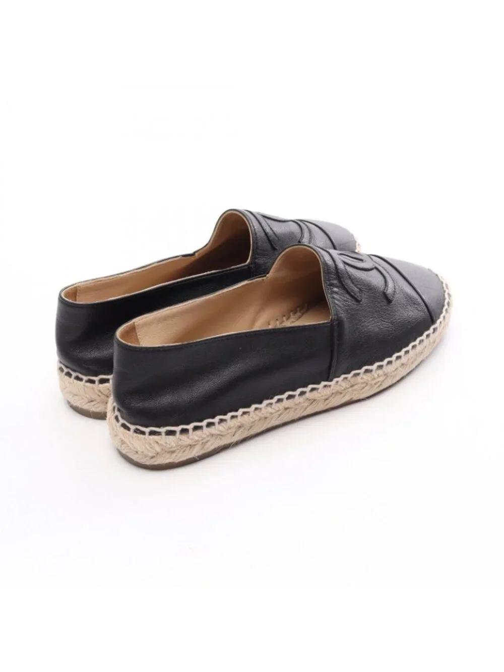 Chanel CC Logo Espadrille Slip on Leather Shoes